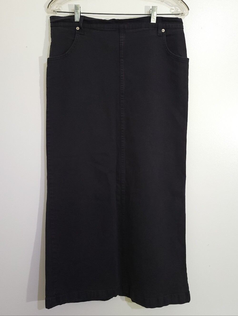 Vintage 90s Grunge French Dressing Black Denim Maxi Skirt Made in Canada Size 14